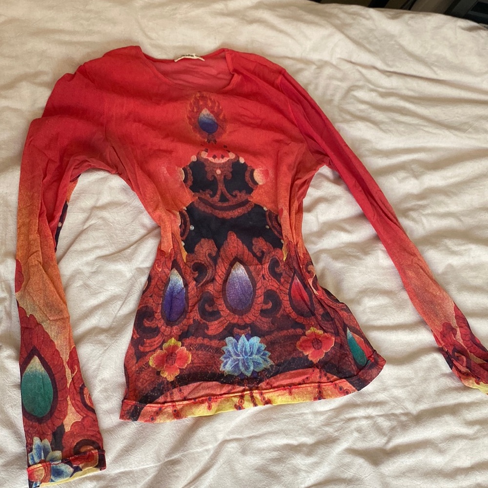 Sheer vintage red long sleeve tee